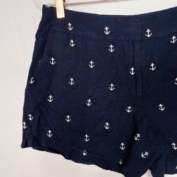 LOFT Navy Blue Size 6 Anchor Nautical Linen Blend Shorts Summer Casual Preppy - Picture 5 of 7